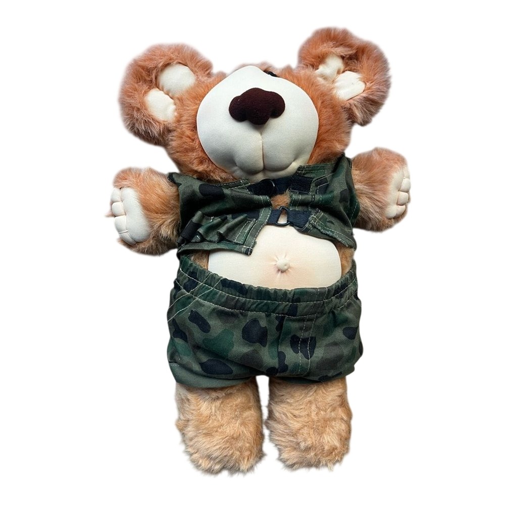 Vintage 1985 Furskin Teddy Bear Camo by Xavier Roberts Dudley Signed 15"